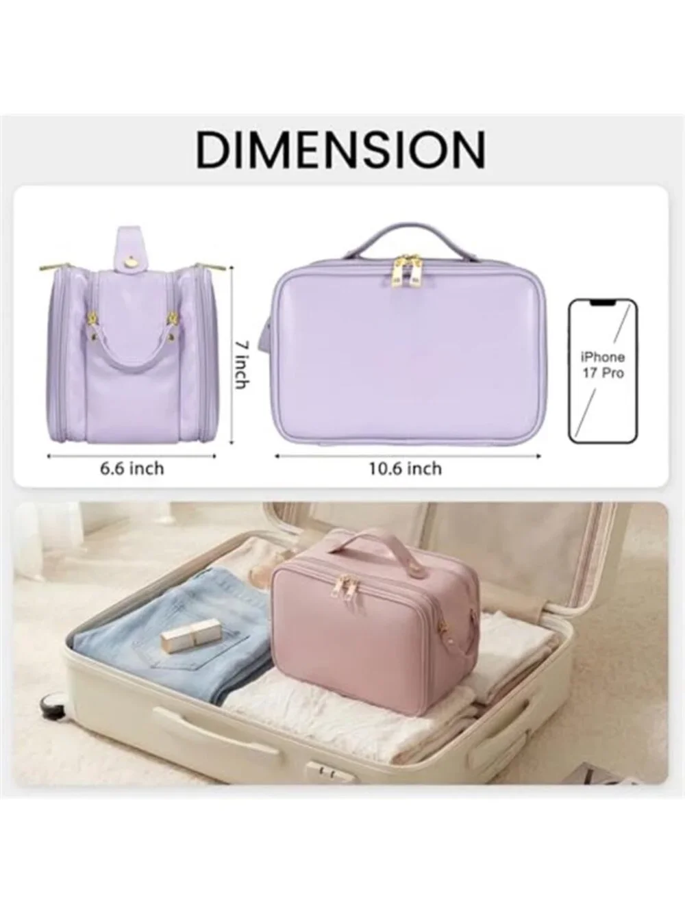Large Makeup Bag Travel Cosmetic Organizer Waterproof Toiletry Bag Brush Holder